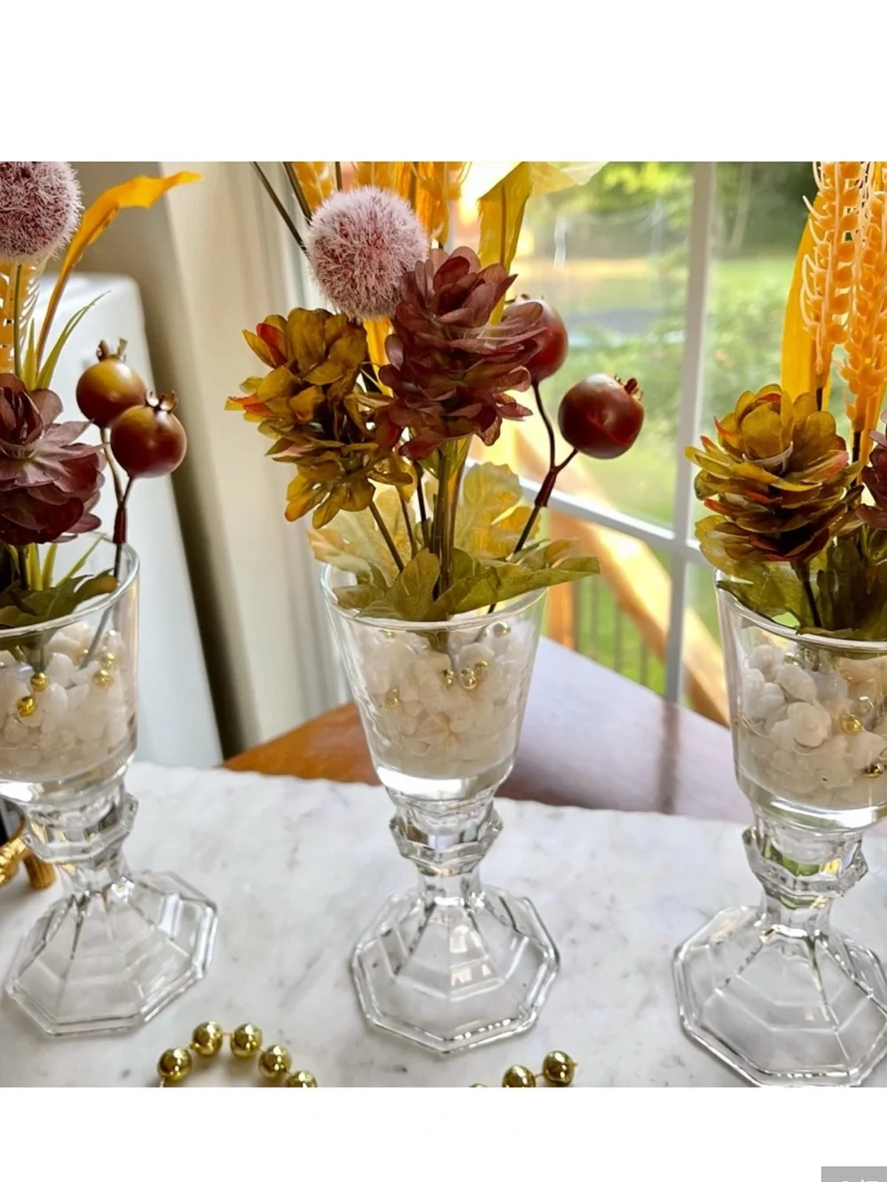 Autumn Harvest Faux Floral Vases in Yellow and Burgundy - Unbranded